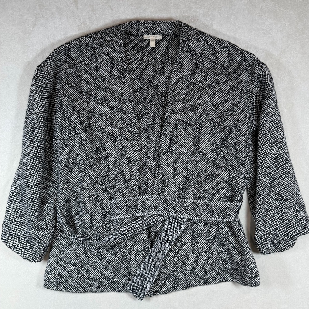 Eileen Fisher Size Large Made in Peru Wool Blend Black and White Cardigan
